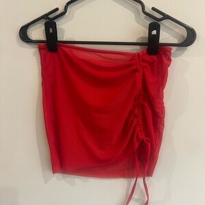 Red Mesh Ruched Skirt/Bikini Coverup
